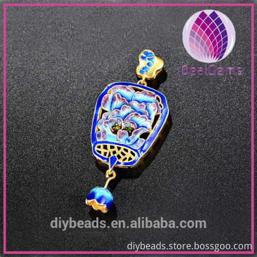 Charms Cloisonne handicraft of DIY accessories, 925 silver plated, Blue and Gold Color Chinese Style